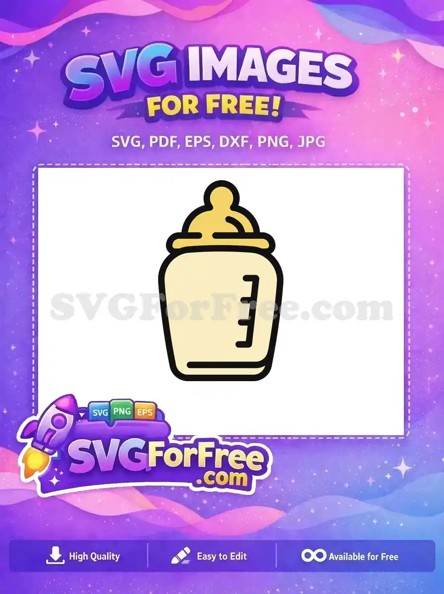 A charming free baby bottle SVG design, colored in soft beige and yellow, featuring clear measurement lines. Versatile free vector.