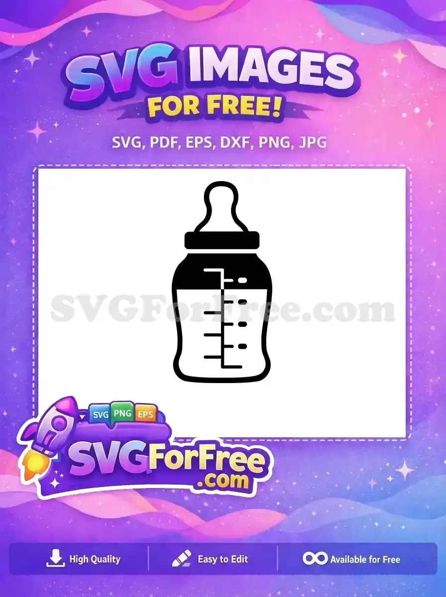 A crisp, free SVG icon of a baby bottle with clear measurement markings, ideal for diverse design projects. This free design is perfect.
