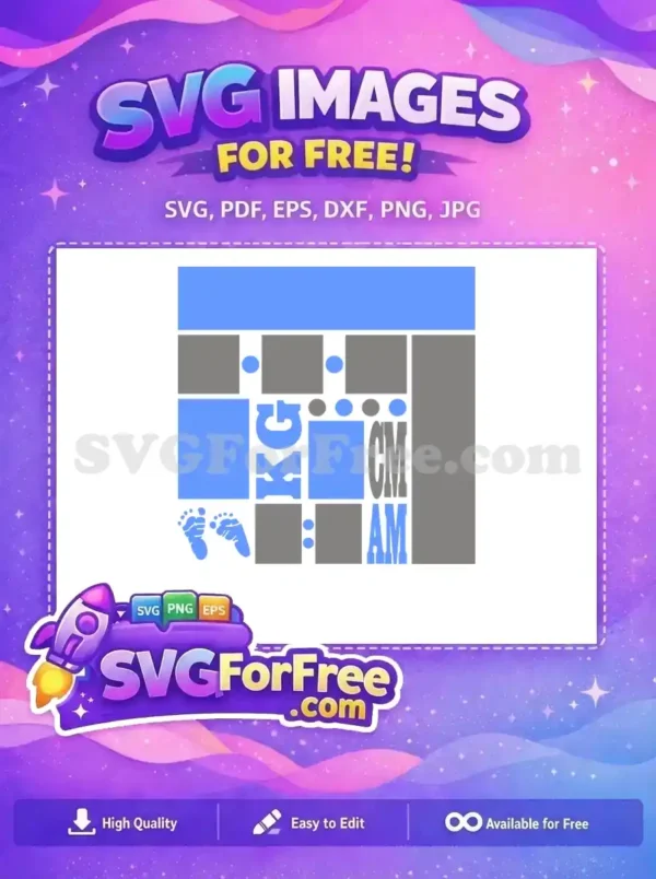 Abstract Measurement & Baby Footprints Free SVG Design Detailed free design with abstract blue and grey elements, including KG, CM, AM text, and adorable baby footprints. A versatile free SVG image.