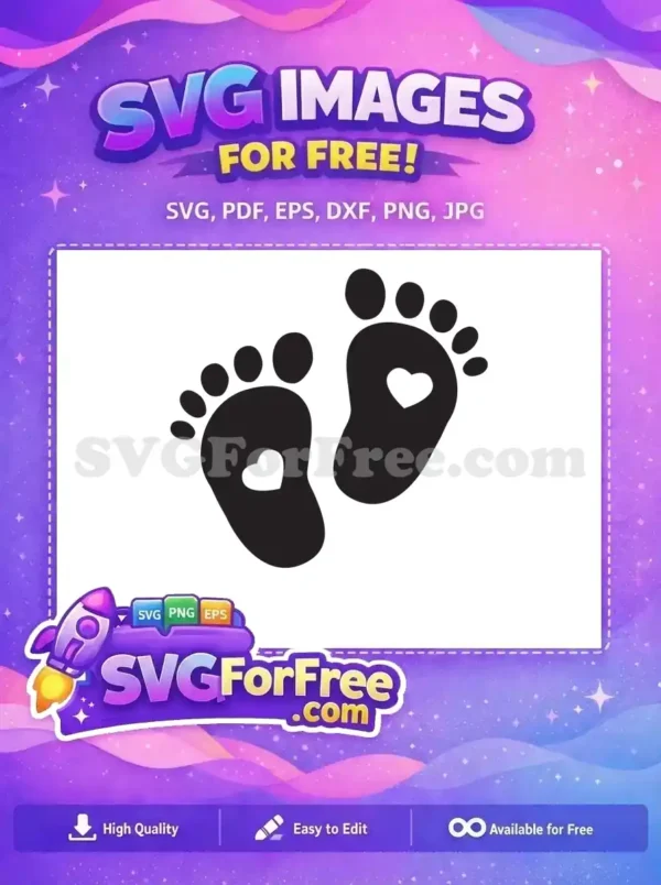 A heartwarming free design showcasing two baby footprints with delicate heart cutouts, symbolizing love and new life. Download this free SVG!