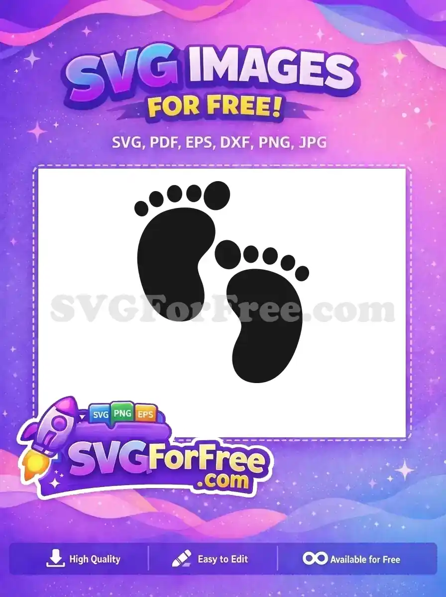 Free SVG of two minimalist black baby footprints, ready for download. Ideal for baby shower invitations or nursery art projects.