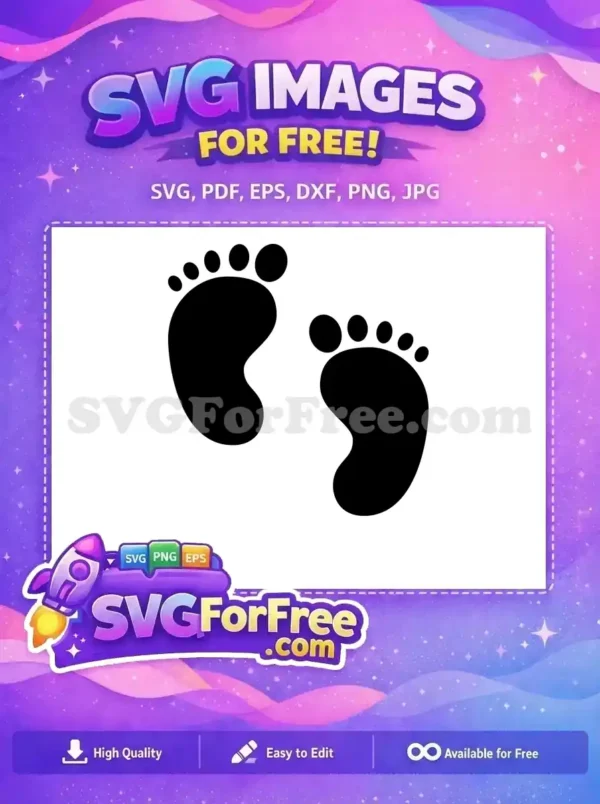 A free, adorable pair of baby footprints, rendered in bold black, ideal for crafting and digital projects. High-quality free SVG.