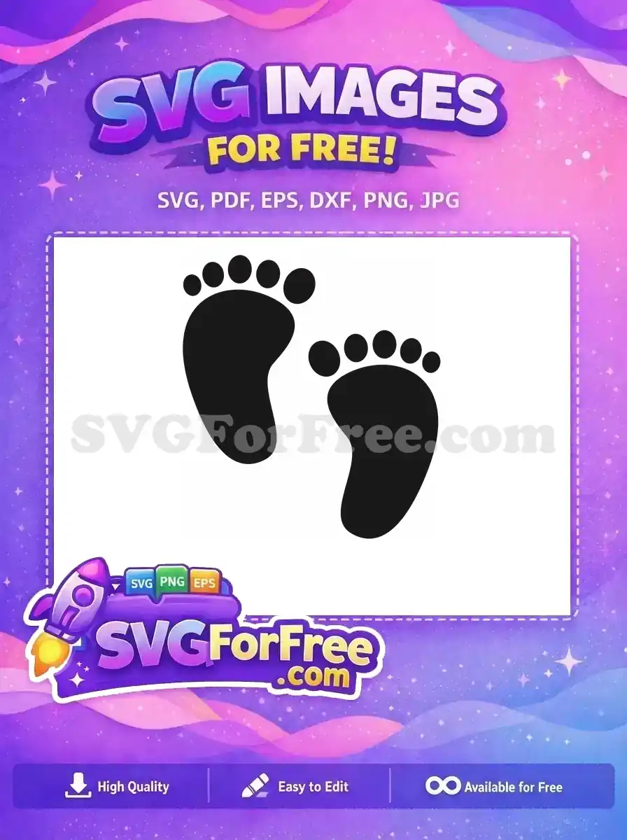 Two adorable dark grey baby footprints on a black background. A free design, perfect for newborn projects and crafts.