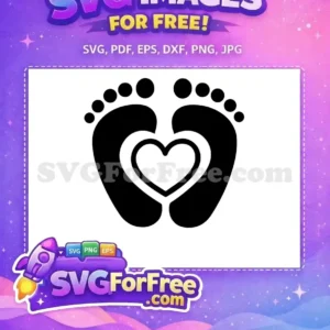 A delightful free SVG featuring two baby footprints forming a loving heart, symbolizing family and new beginnings. Download this free design.