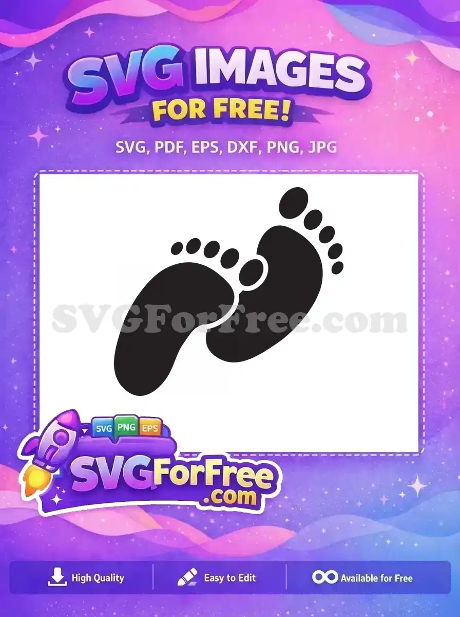 A free SVG of two stylized black footprints, one larger with toes and one smaller, symbolizing movement or baby steps. Ideal free design.