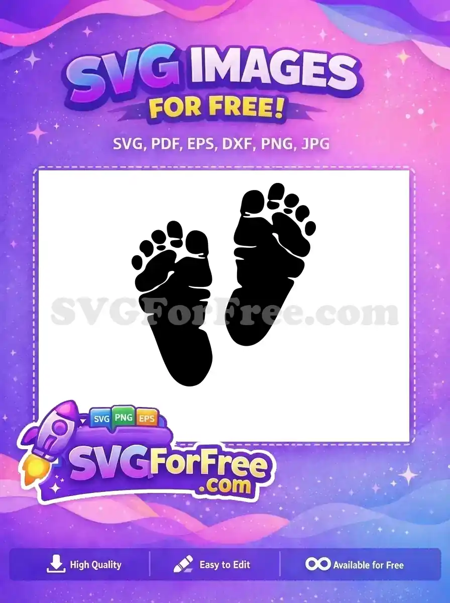 A free design featuring two distinct black baby footprints on a white background, ideal for nursery decor and memory projects.