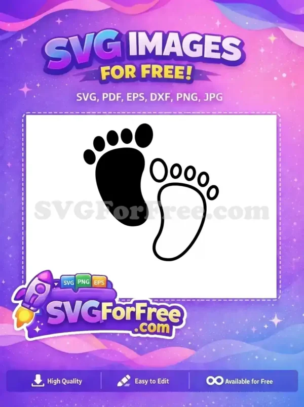 A free solid black footprint SVG, ideal for baby shower invitations or tracking growth projects. Download this free graphic!