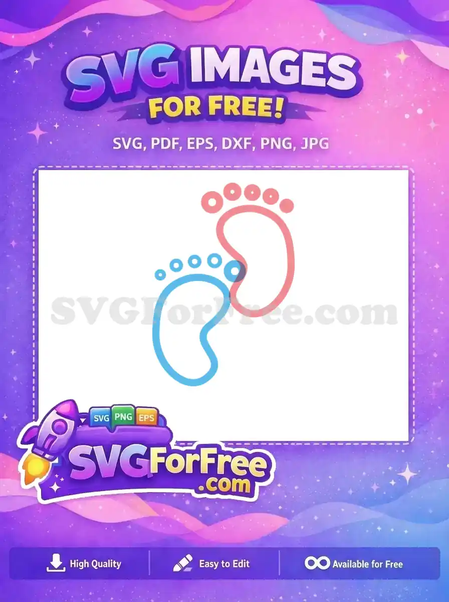 Free baby footprints SVG featuring overlapping pink and blue outlines, perfect for any free baby-themed project.