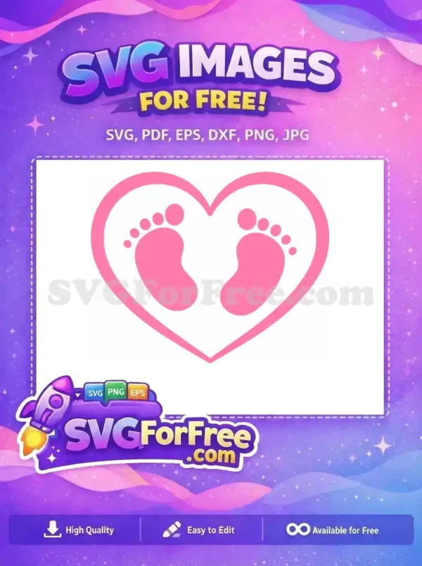 Adorable pink baby footprints within a heart outline, a free SVG design perfect for nursery decor and gifts. Get this free vector now!