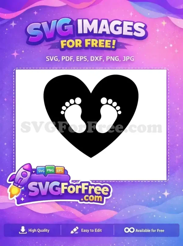 Free Baby Footprints Heart Vector – A Touching Free Design A compassionate free design, black heart encapsulating two delicate white baby footprints, symbolizing love and new life. Ideal for free crafts.