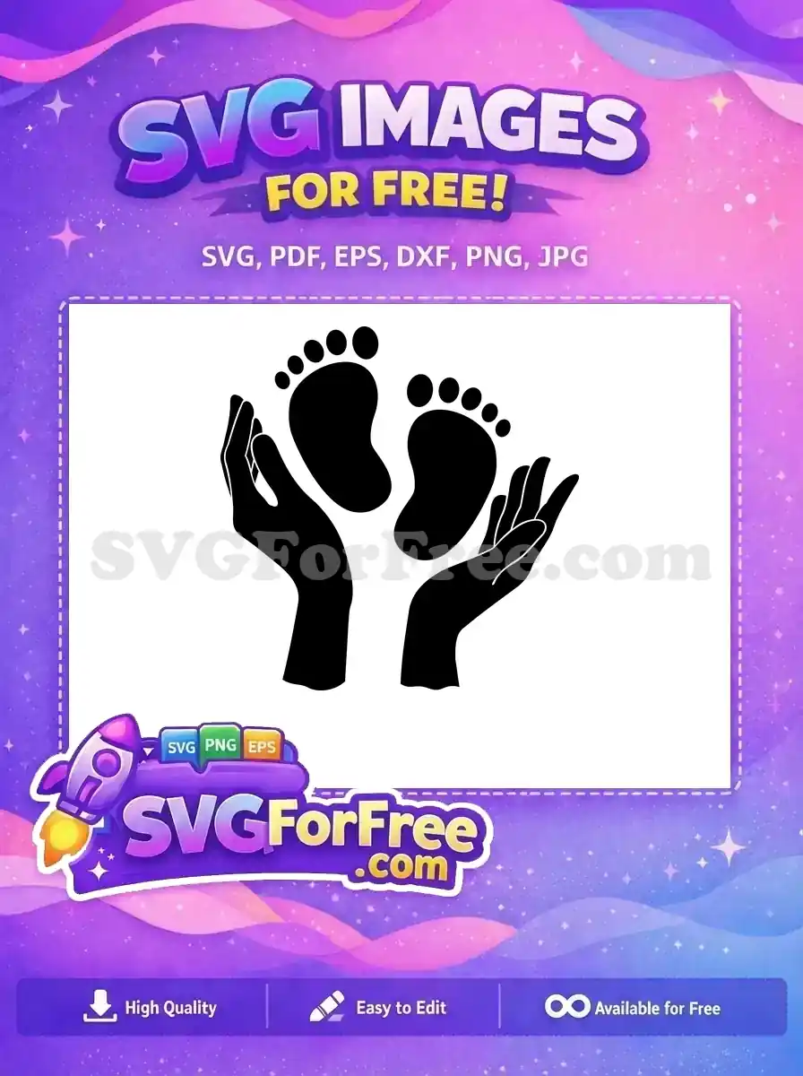 A touching free design of two adult hands gently holding adorable baby footprints in a simple, impactful silhouette.