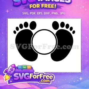 A charming free SVG design featuring two distinct baby footprints framing a customizable circular space, ideal for personalization.