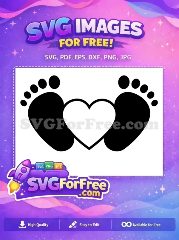 A free design featuring two tiny baby footprints embracing a heart, symbolizing love and new life. Perfect free SVG for crafts.