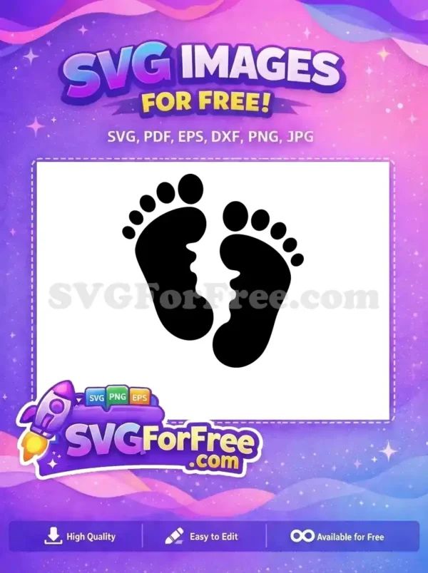 Sweet black baby footprints, a heartwarming free design. Ideal for nursery decor and personalized gifts, totally free.