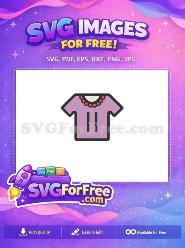 A free light purple blouse icon with a decorative red beaded necklace and two vertical lines. This free vector is ideal for fashion apps, digital designs, and free clothing graphics.
