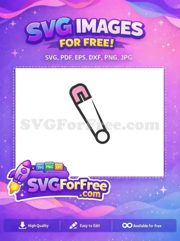 A delightful free safety pin SVG, featuring a dark outline and a soft pink head, ideal for various free design projects.