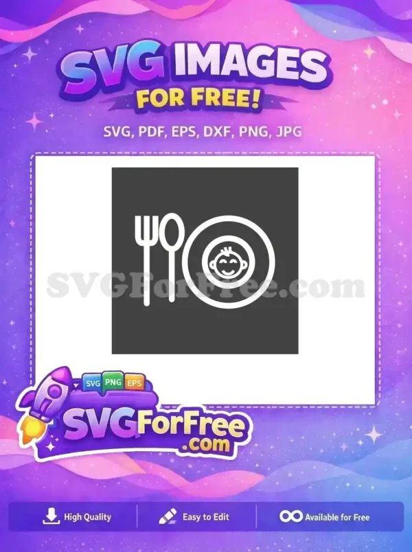 Free Baby Meal Icon Design – Perfect for Child-Friendly Projects A charming free design: a baby's face on a plate with fork and spoon, symbolizing child feeding. Perfect free baby meal icon.