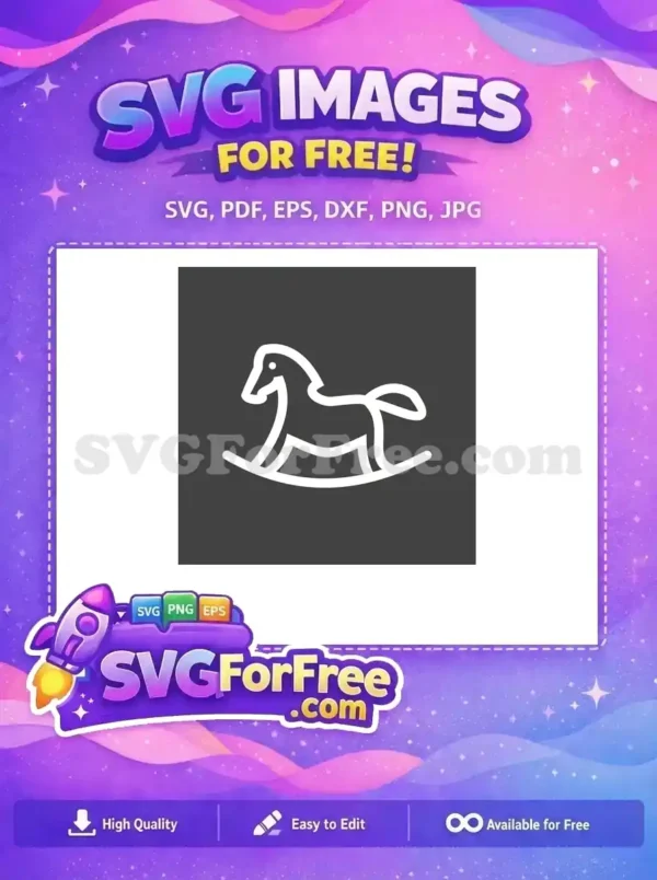 Free rocking horse SVG outline icon, a charming and simple design for kids' themes. Perfect for nursery decor, crafts, and digital projects.
