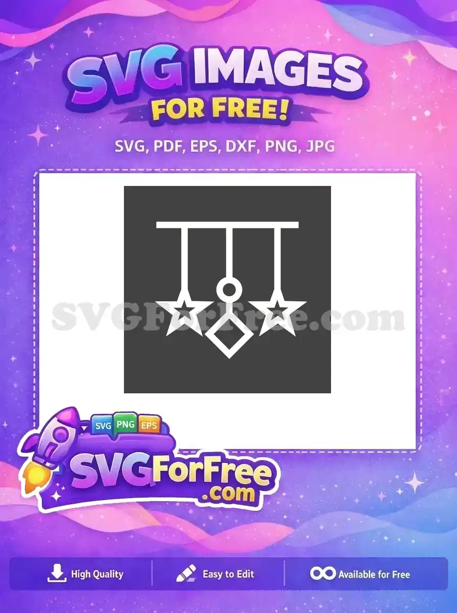 A delightful free SVG of a baby mobile, showcasing stars and a geometric diamond design on a dark background.