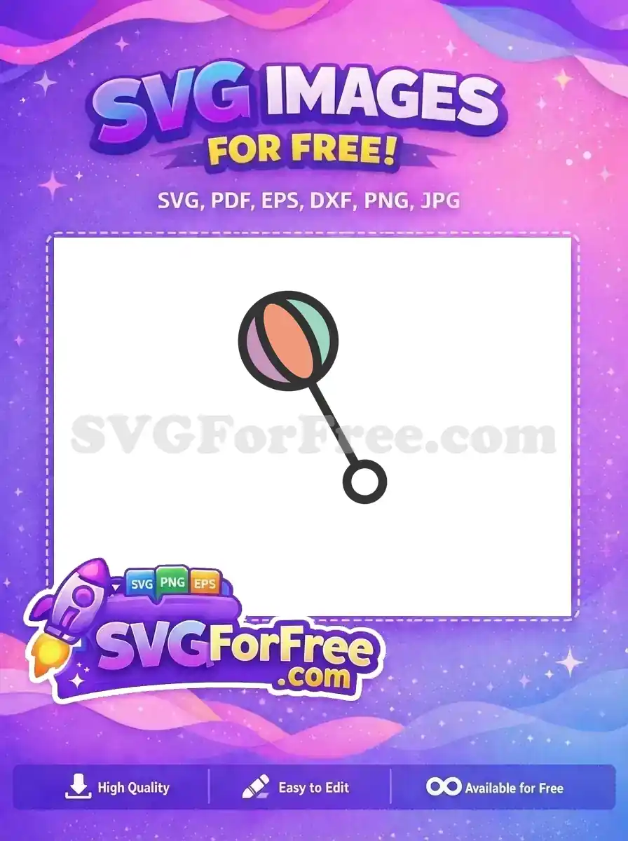 A vibrant, free baby rattle SVG design featuring a pastel-colored sphere and simple handle, ideal for children's themes.