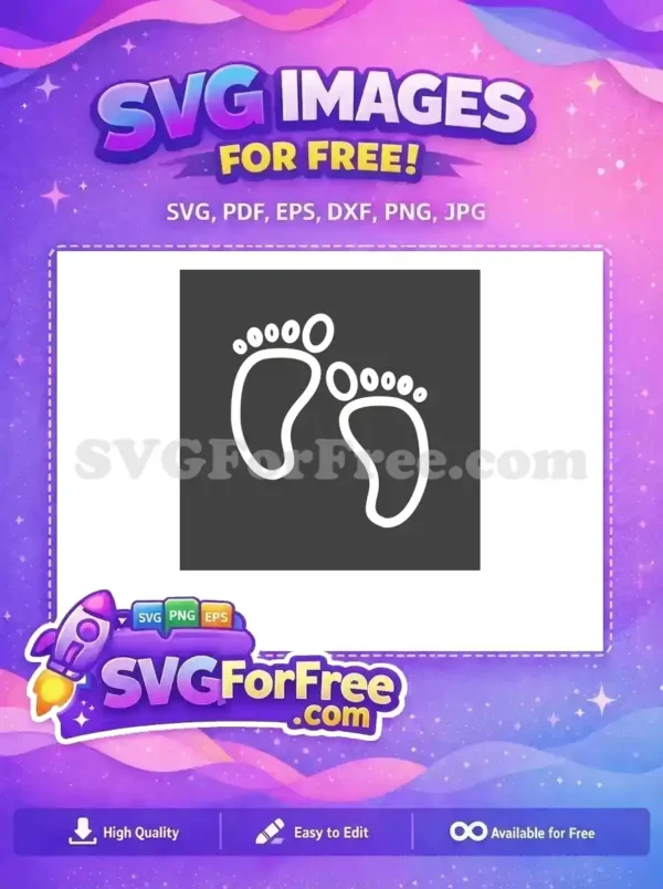A free design featuring two minimalist white outline baby footprints on a dark grey background, ideal for any free project.