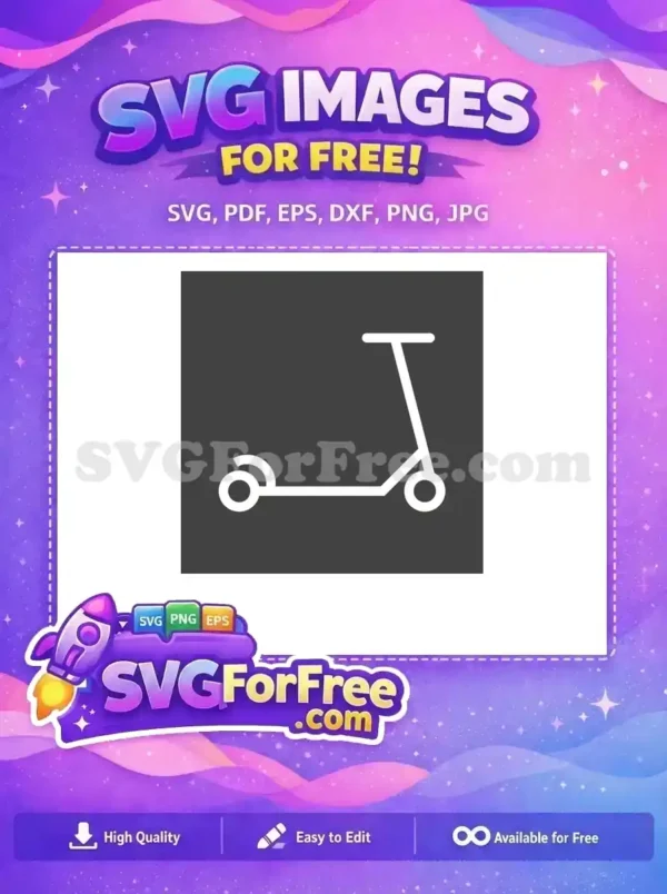 A free minimalist white line art icon of a kick scooter on a dark background, ideal for various design projects.