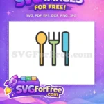Free yellow spoon Free green fork blue knife Baby Line Icons Free SVG - Instant Download