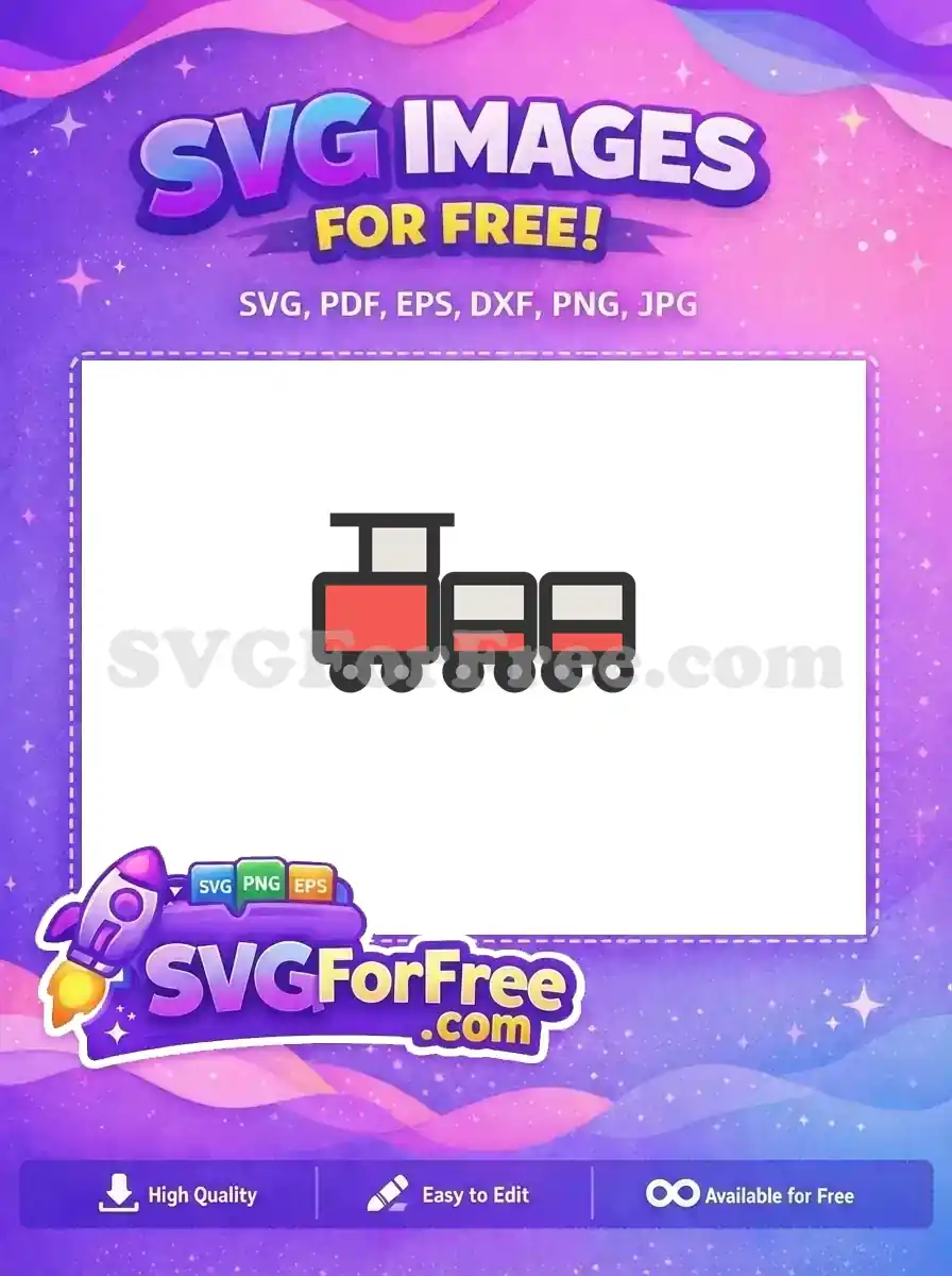 A delightful, free cartoon train with two wagons, featuring a red and grey color scheme. Ideal free SVG for children's designs.