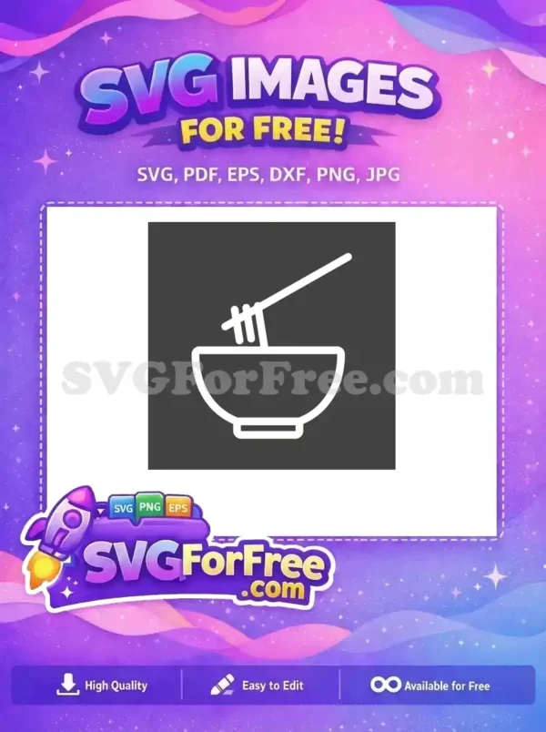 Free noodle bowl with chopsticks SVG icon, a clean line art design for menus, apps, or food blogs. Get this free vector graphic now!