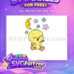 Free Yawning Tweety Free Moon Stars Baby Looney Tunes Free SVG - Instant Download