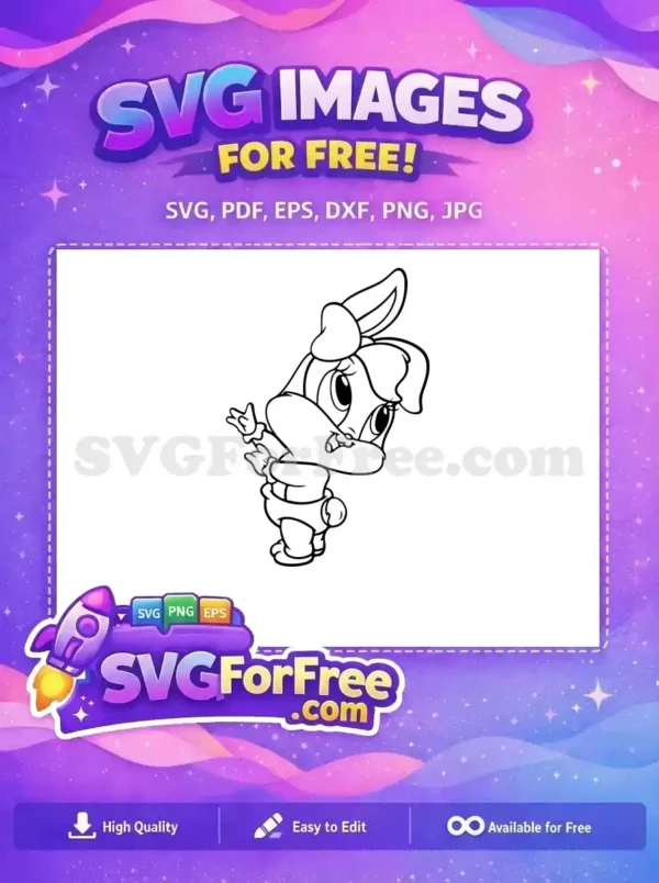 A cute baby bunny in a diaper, a free design, outlined in black, perfect for coloring or digital projects. This free vector is versatile and engaging.