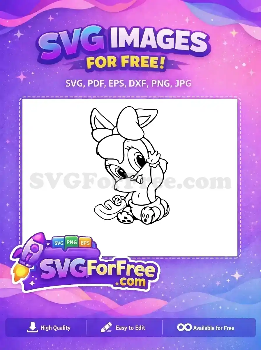 Delightful free SVG outline of a cute baby cartoon character with a bow, perfect for coloring and crafts. Download today!