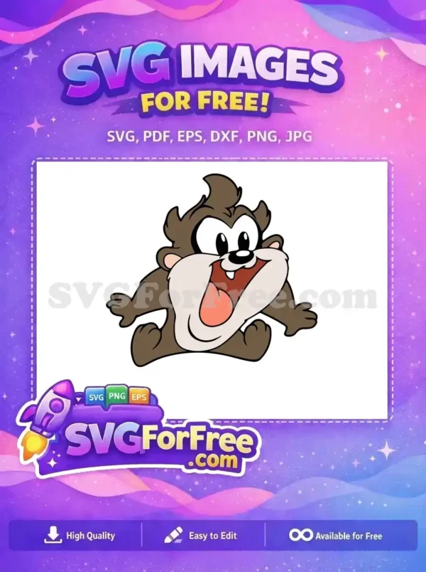 A free cartoon SVG featuring a cheerful Baby Taz, the Tasmanian Devil, with wide eyes and an open, happy mouth.
