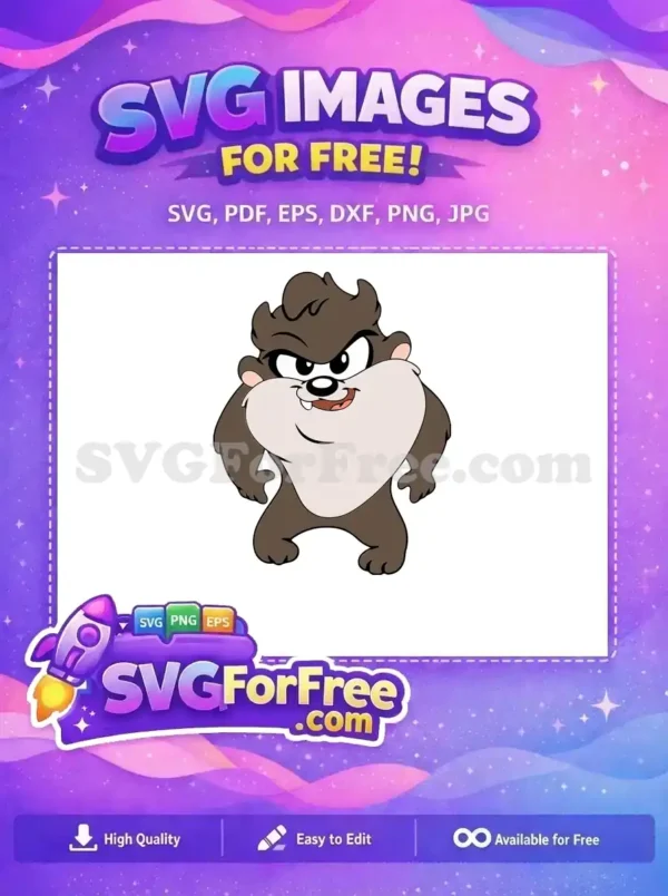 A free vector image of a mischievous baby Tasmanian Devil, ready for your creative projects. This free design is detailed and vibrant.