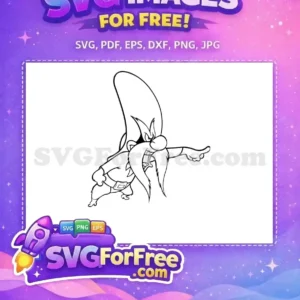 Dynamic free Yosemite Sam SVG, an angry cartoon character in an oversized hat pointing, ideal for free craft projects.