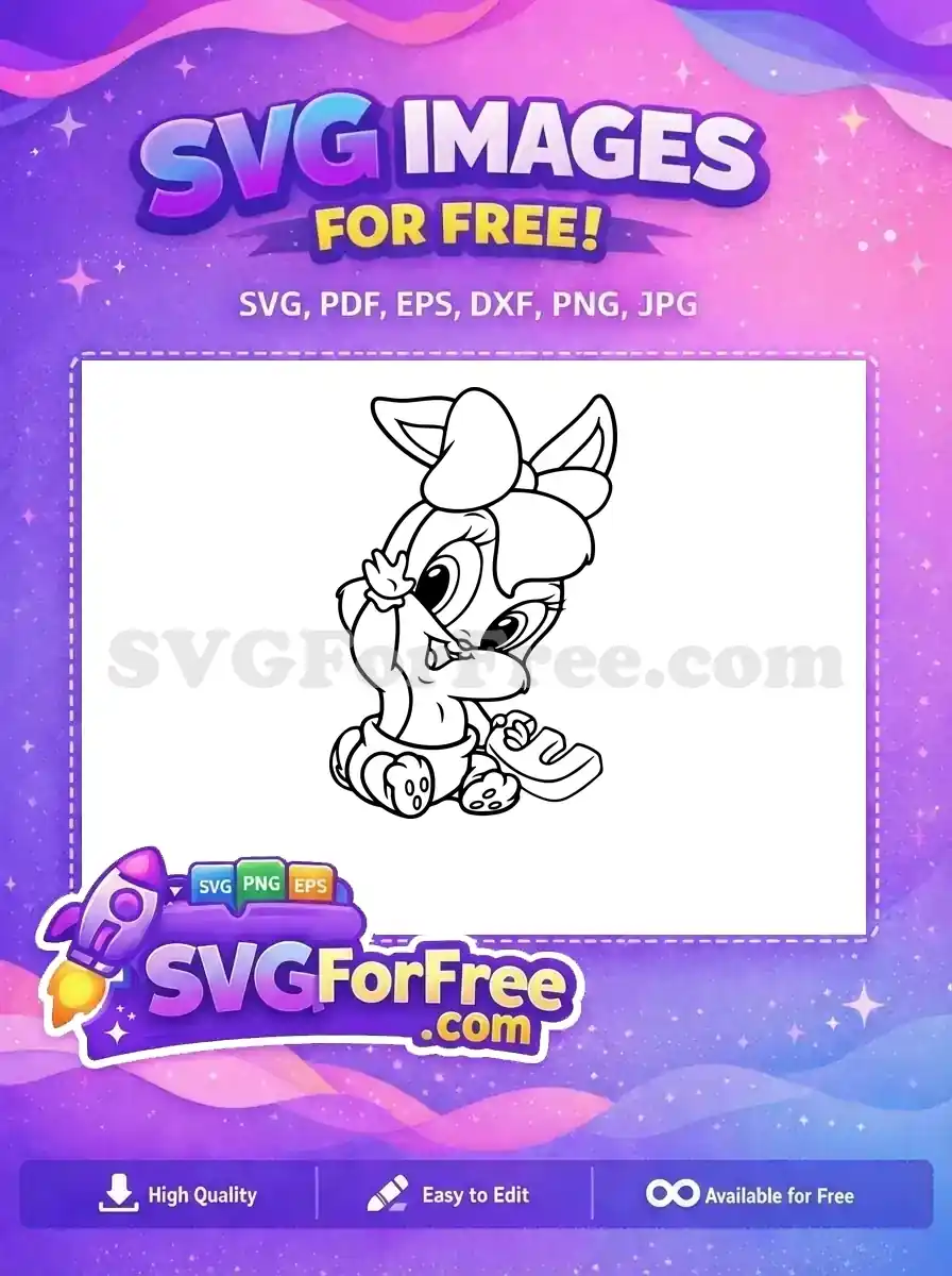 A delightful free baby cartoon character SVG with a bow, ready for coloring. This free design is perfect for crafts.