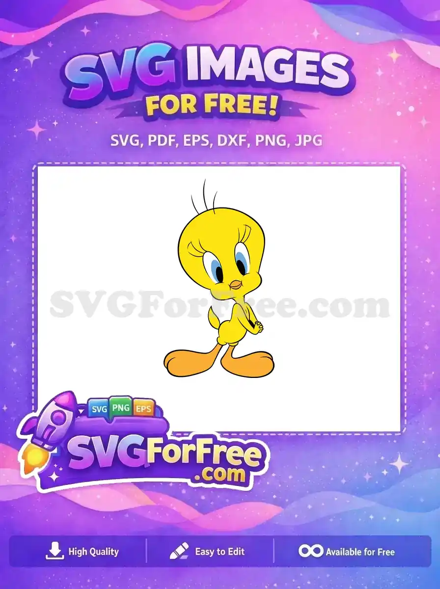 A vibrant free design of the iconic yellow Tweety Bird, perfect for various creative projects and crafts. Free for download.