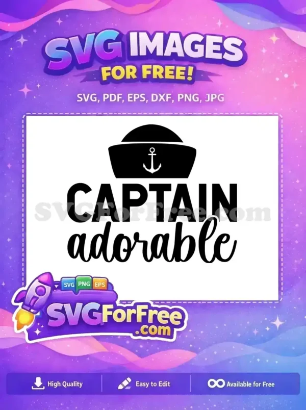 A free design featuring a stylish black captain's hat with a white anchor emblem above 'CAPTAIN adorable' text.