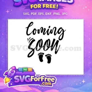 Free “Coming Soon” Baby Announcement Design Announce your new arrival with this charming "Coming Soon" text and baby footprints, a free design ready for use.