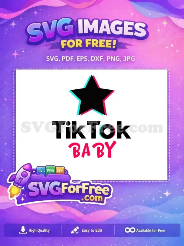 Free Cyan Magenta Star Free Baby Text TikTok Free SVG