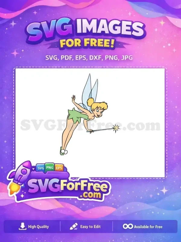 Free Smiling TinkerBell Free Pointing Wand Peter Pan Free SVG