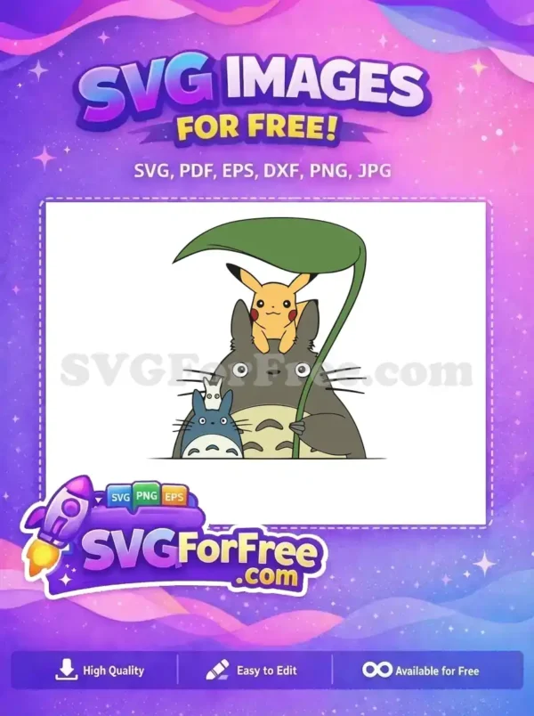 Free Pikachu on Totoro Free Holding Leaf Totoro Free SVG