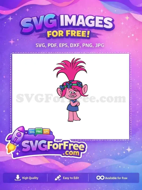 Free Smiling Pink Hair Free Flower Crown Trolls Free SVG