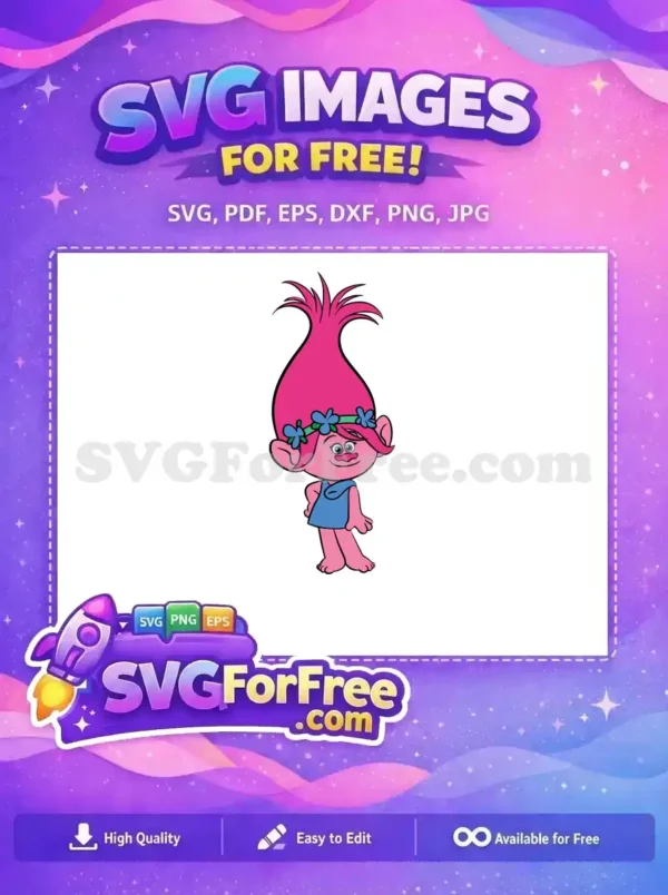 Free Pink Hair Free Blue Flowers Trolls Free SVG 3