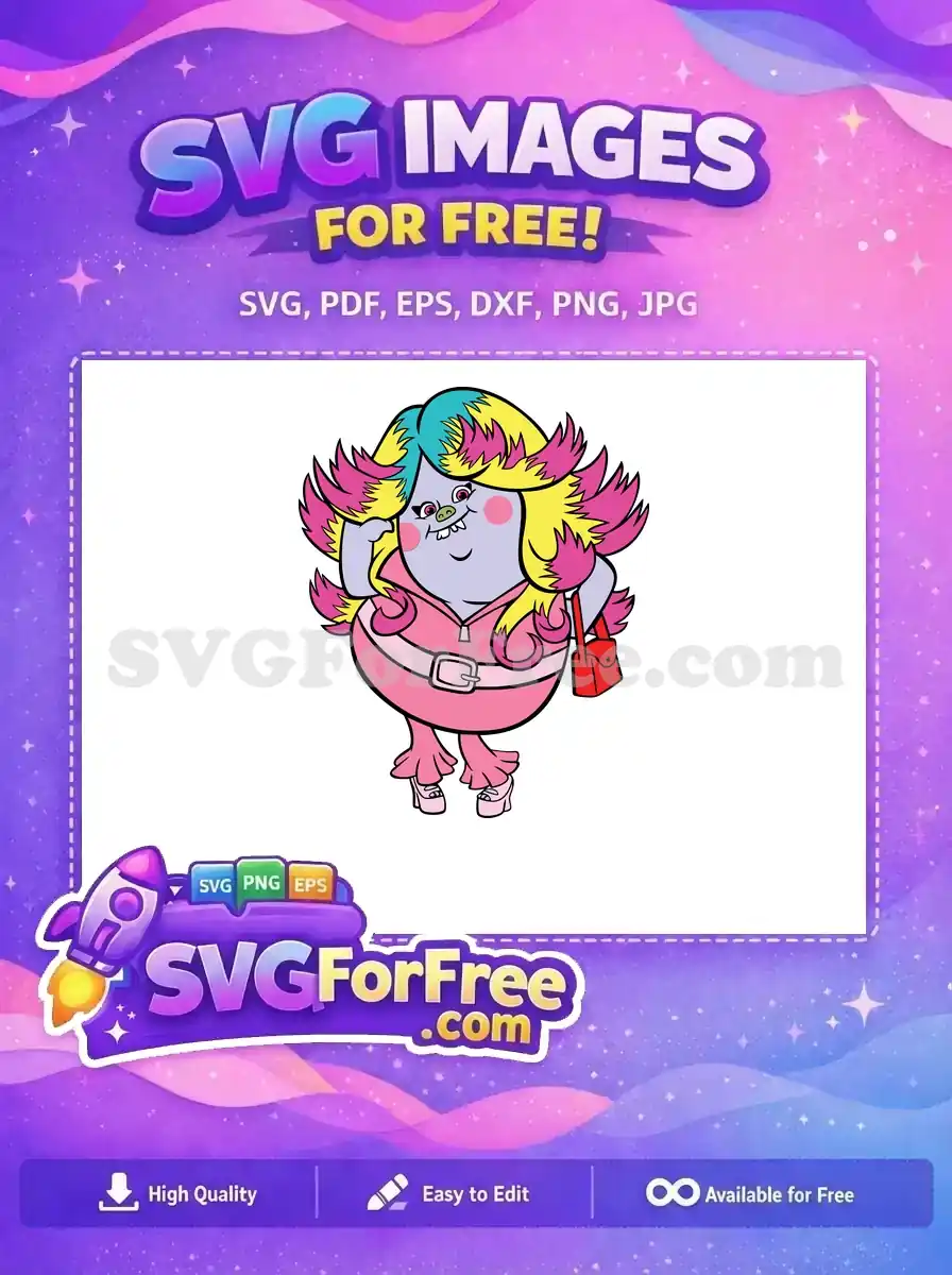 Free Colorful Hair Free Pink Dress Trolls Free SVG