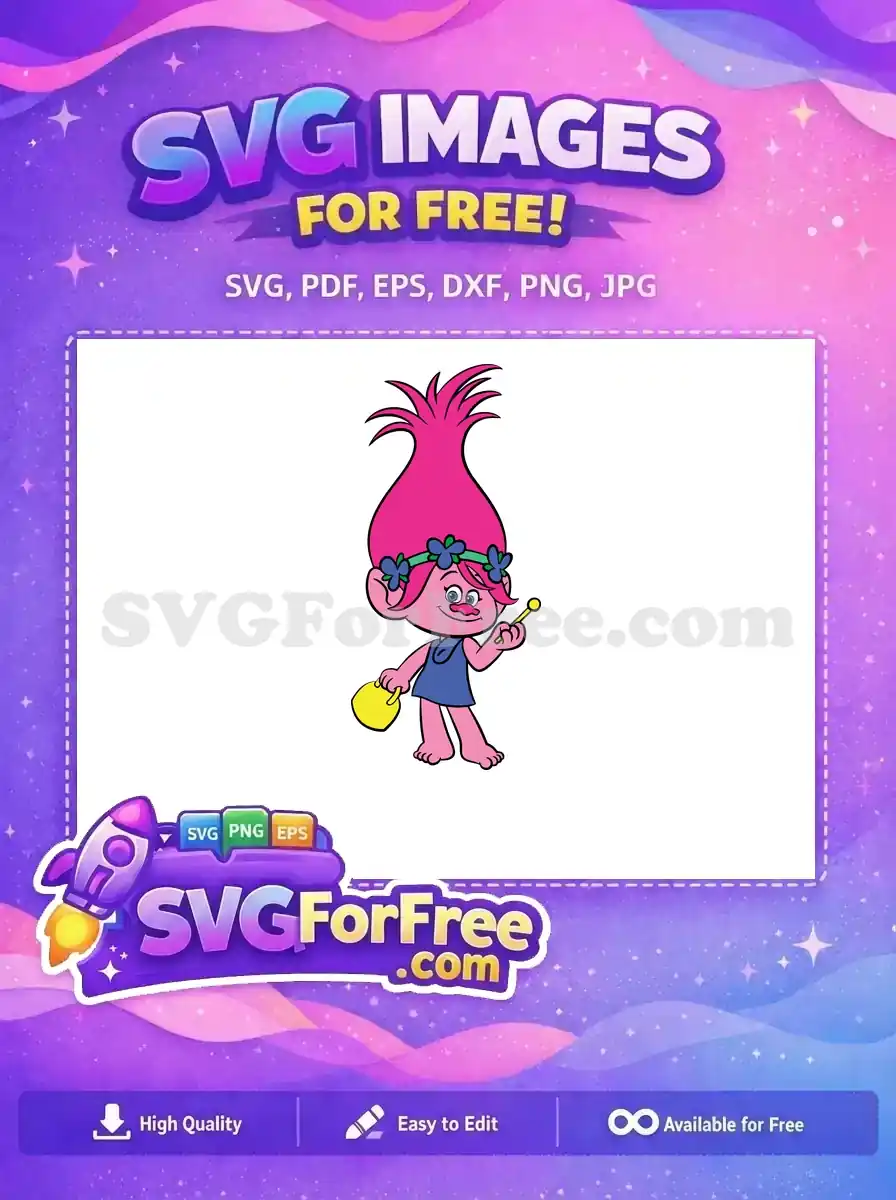 Free Pink Hair Troll Free Flower Crown Trolls Free SVG