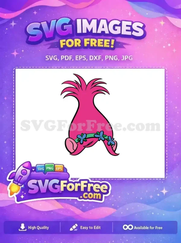 Free Pink Hair Free Blue Flowers Trolls Free SVG 4