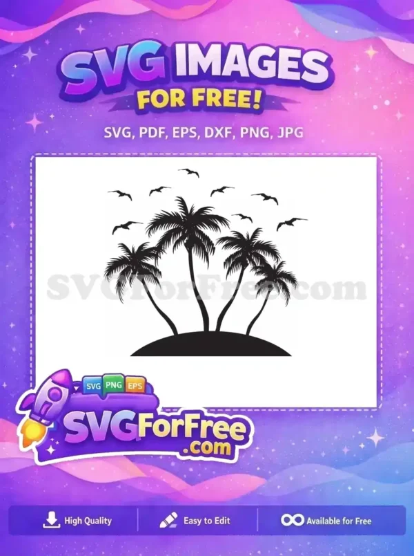 Free Palm Tree Silhouette Free Flying Birds Tropical Free SVG