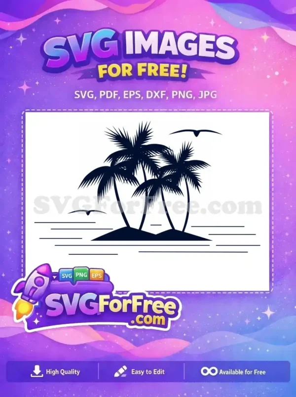 Free Dark Palm Trees Free Seagulls Summer Free SVG