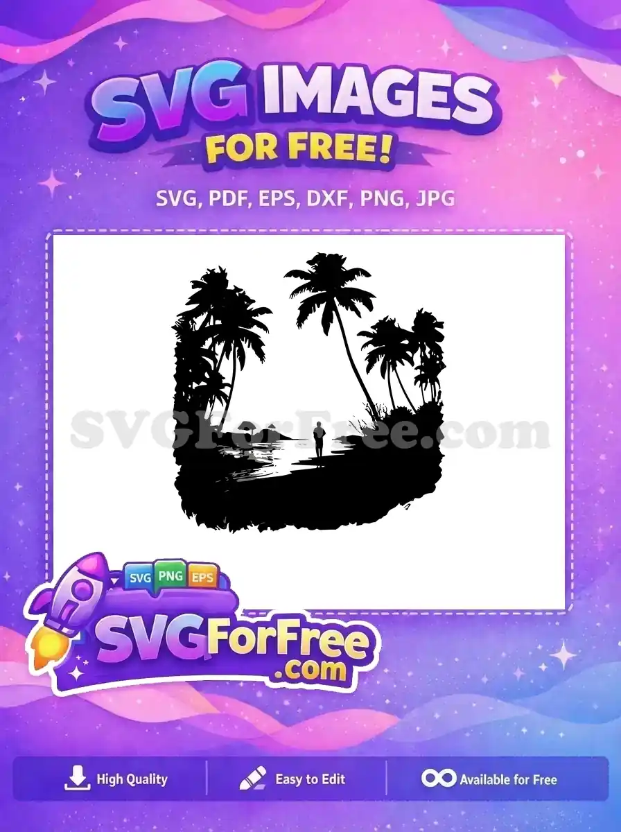 Free Black Silhouette Palms Free Beach Person Tropical Free SVG